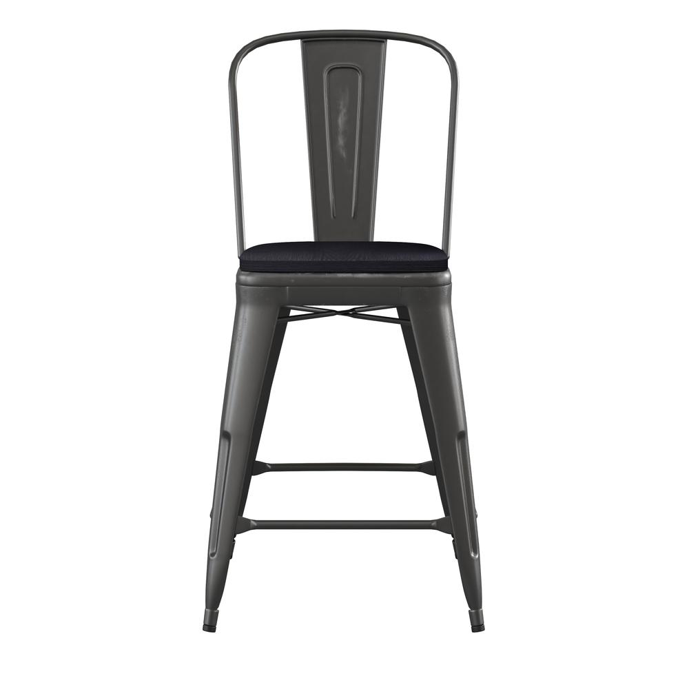 24" High Black Metal Indoor-Counter Height Stool with Black Poly Resin Wood Seat. Picture 11