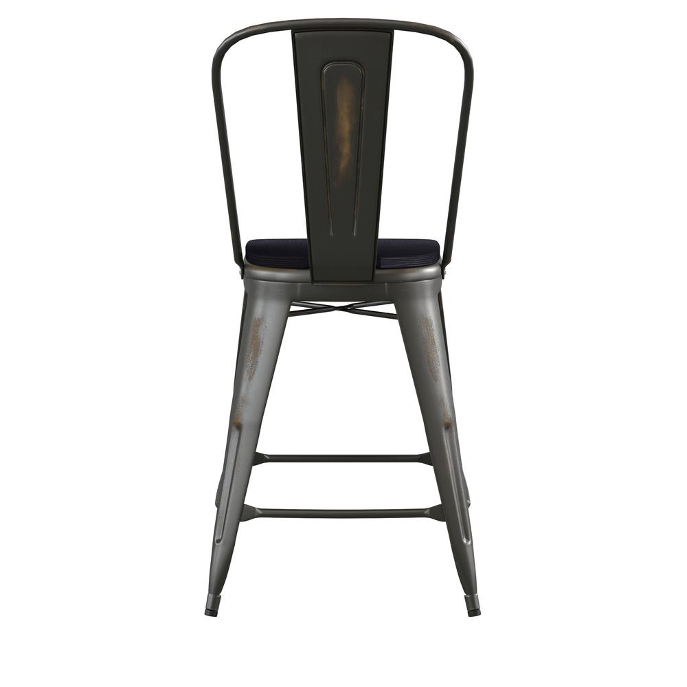Carly Commercial Grade 24" High Copper Metal Indoor-Outdoor Counter Height Stool with Back with Black Poly Resin Wood Seat. Picture 9