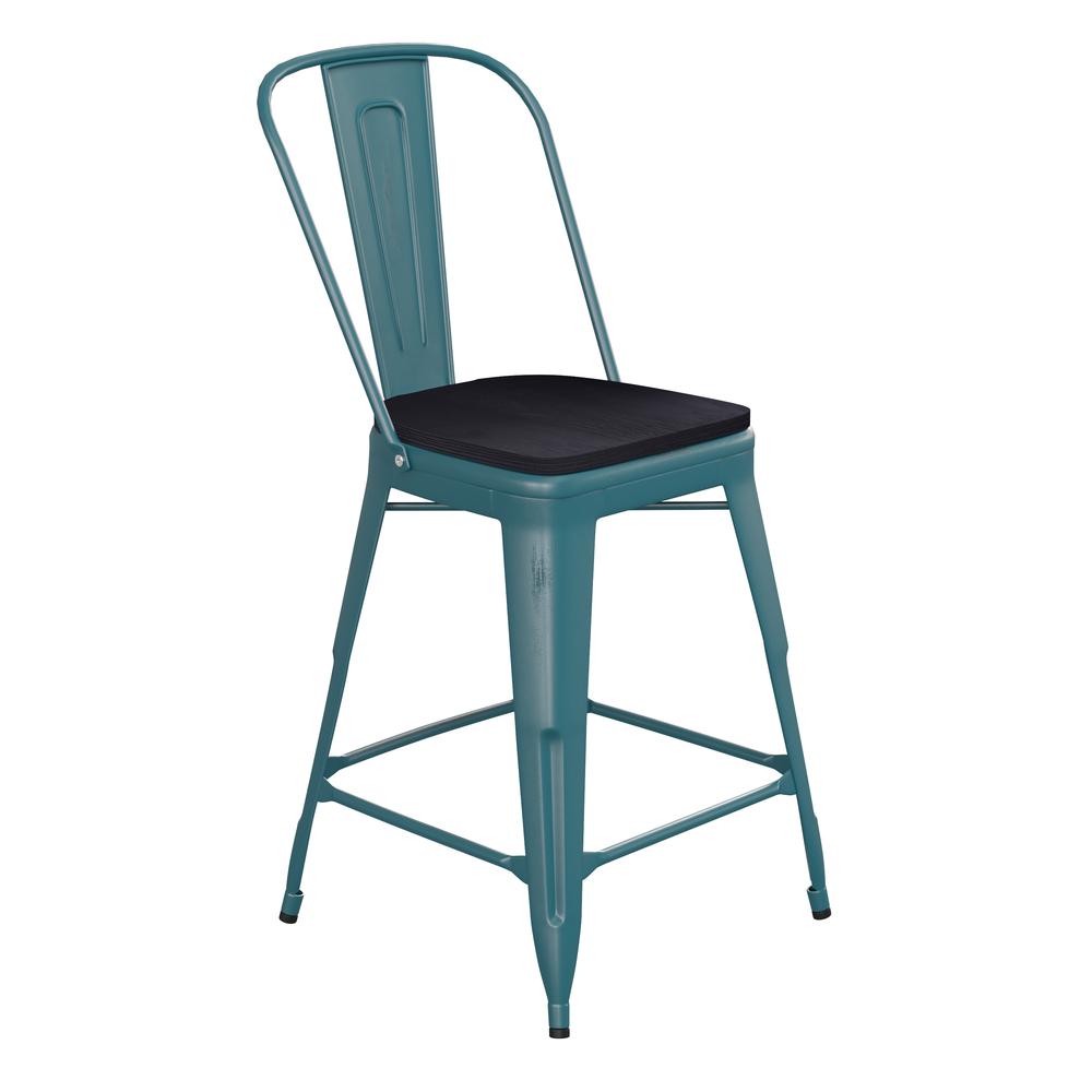 24" High Kelly Blue-Teal Metal Counter Height Stool. Picture 2