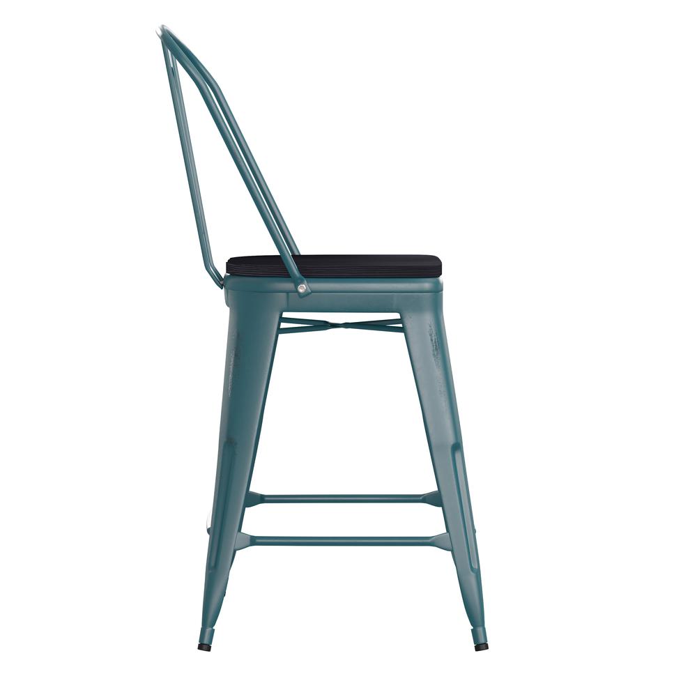 24" High Kelly Blue-Teal Metal Counter Height Stool. Picture 10