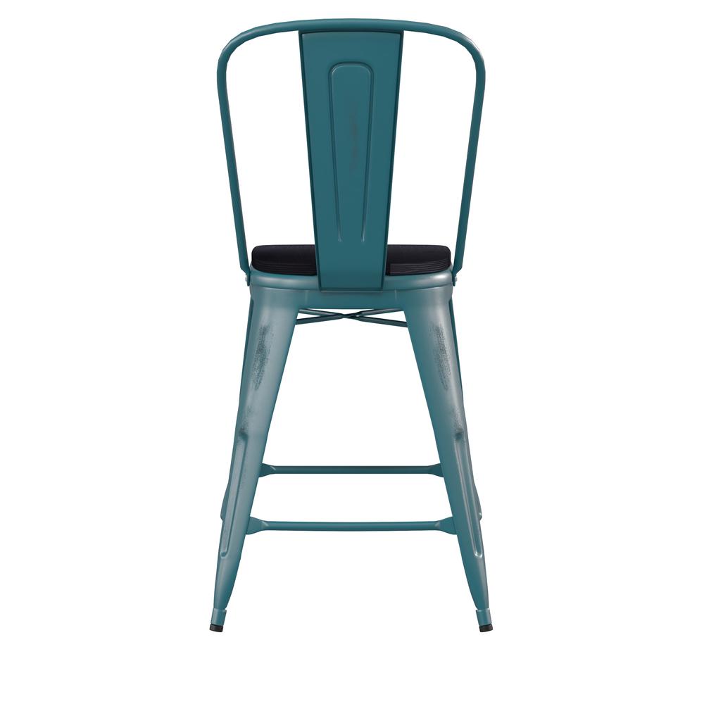 24" High Kelly Blue-Teal Metal Counter Height Stool. Picture 9