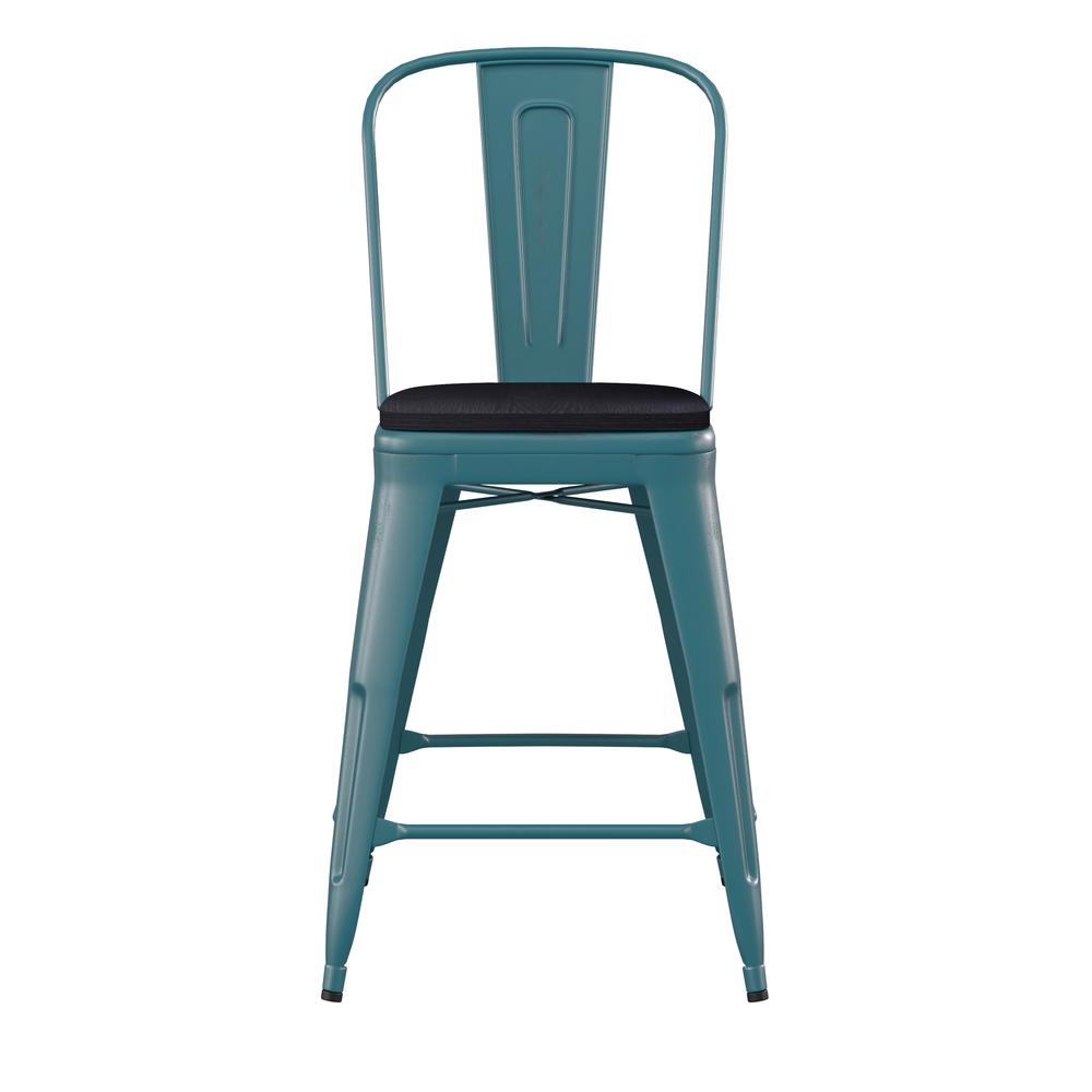 24" High Kelly Blue-Teal Metal Counter Height Stool. Picture 11