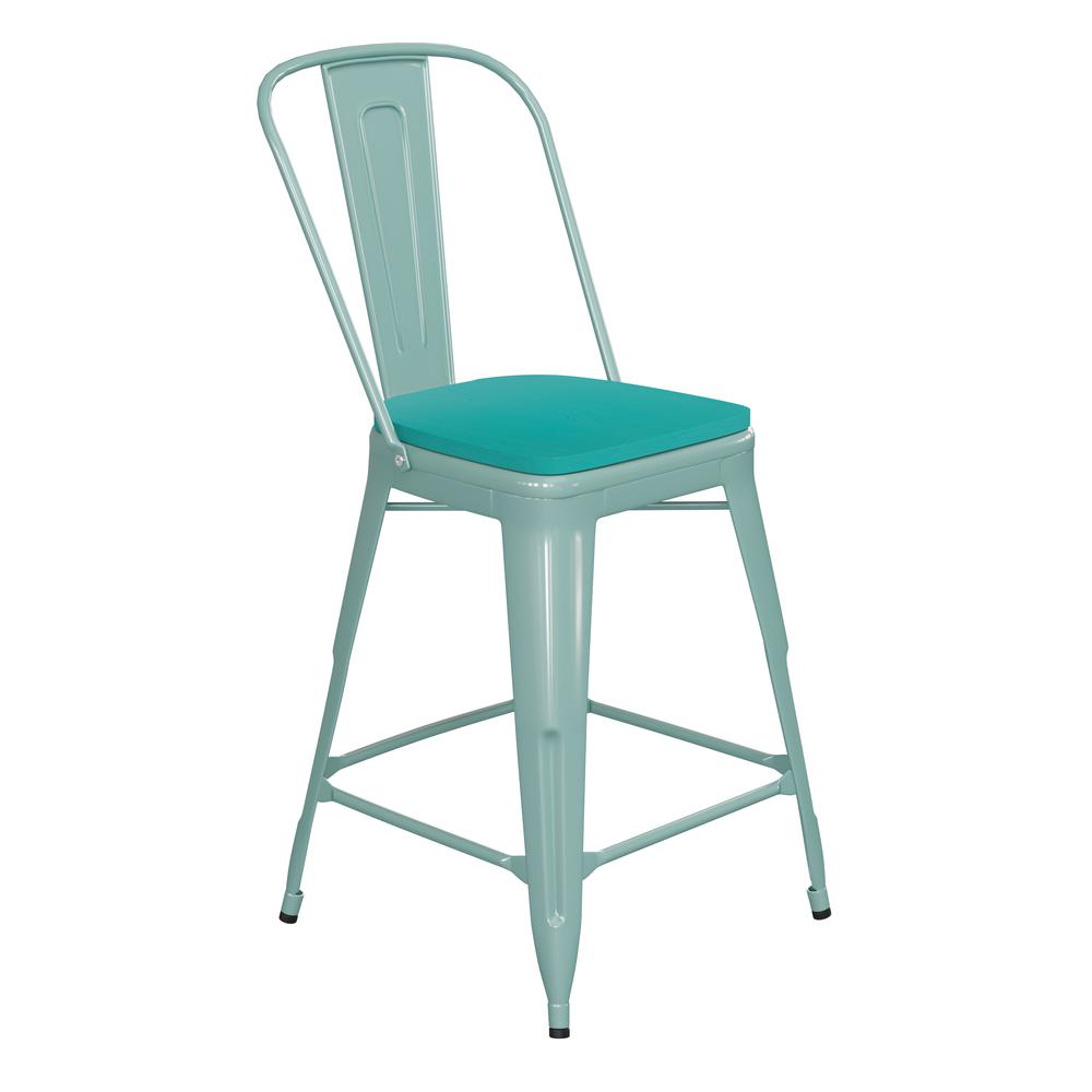 24" High Mint Green Metal Counter Height Stool. Picture 2
