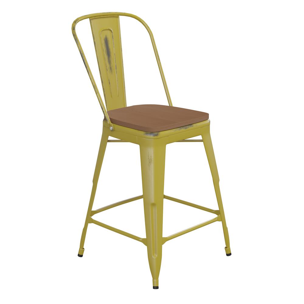 Modern Colorful Counter Stool with Poly Resin Seat. Picture 2