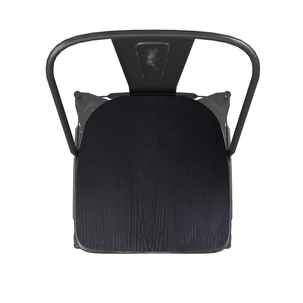 Carly Commercial Grade 30" High Black Metal Indoor-Outdoor Barstool with Back with Black Poly Resin Wood Seat. Picture 12