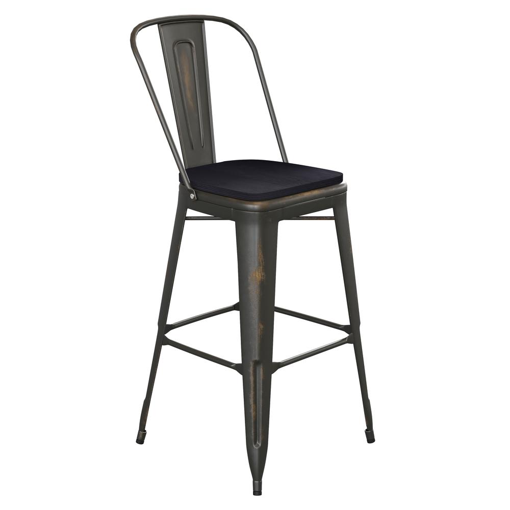 30" High Copper Metal Indoor-Outdoor Barstool with Black Poly Resin Wood Seat. Picture 2