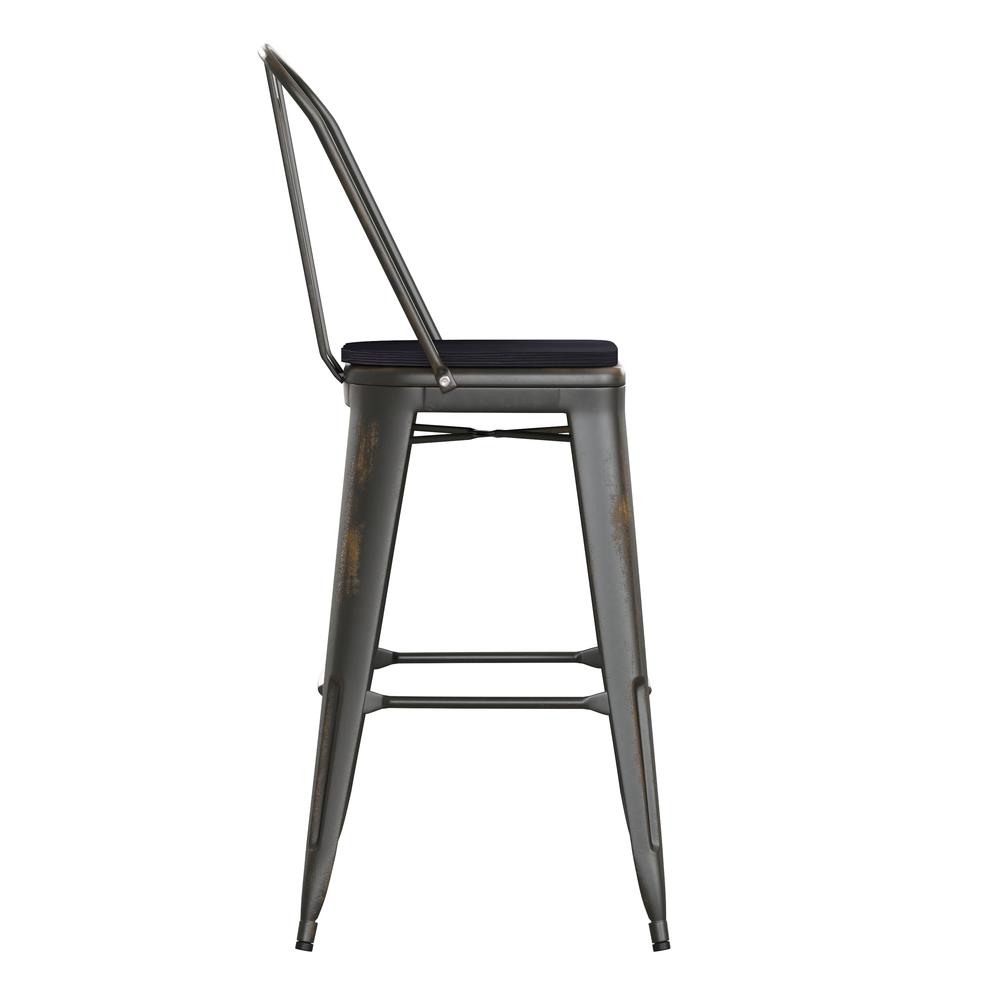 30" High Copper Metal Indoor-Outdoor Barstool with Black Poly Resin Wood Seat. Picture 10