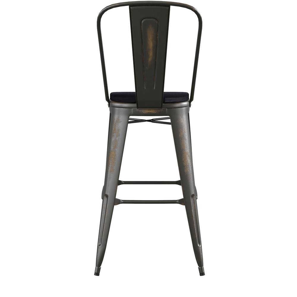 30" High Copper Metal Indoor-Outdoor Barstool with Black Poly Resin Wood Seat. Picture 9