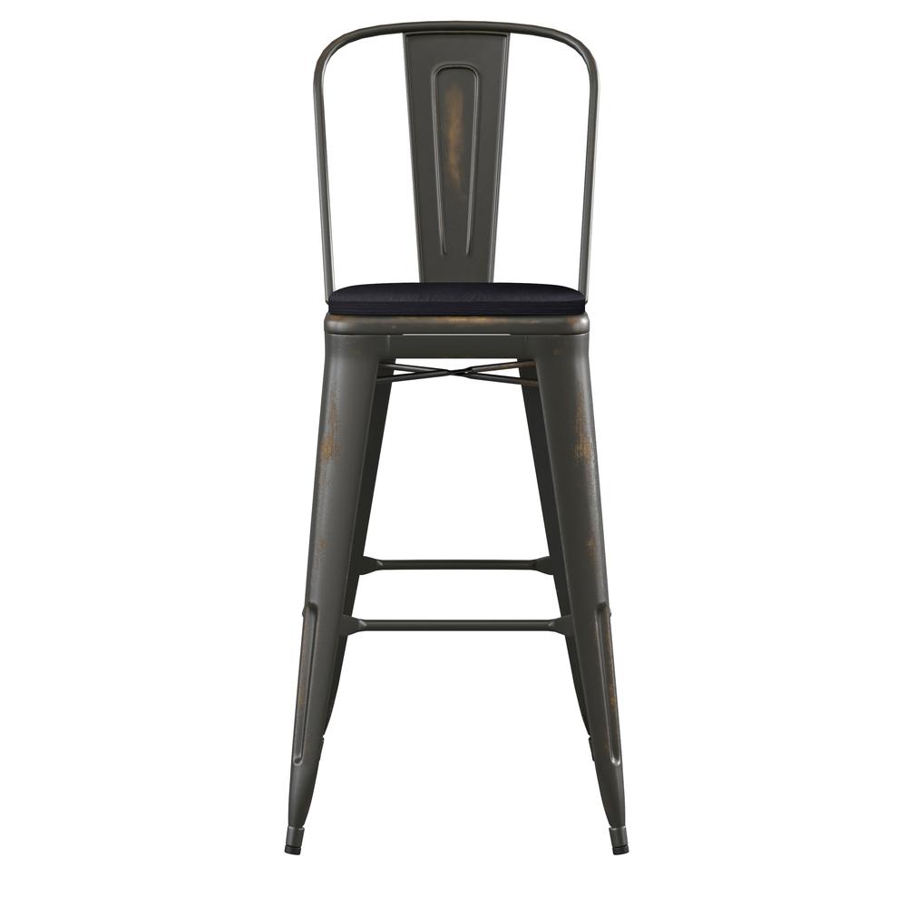30" High Copper Metal Indoor-Outdoor Barstool with Black Poly Resin Wood Seat. Picture 11