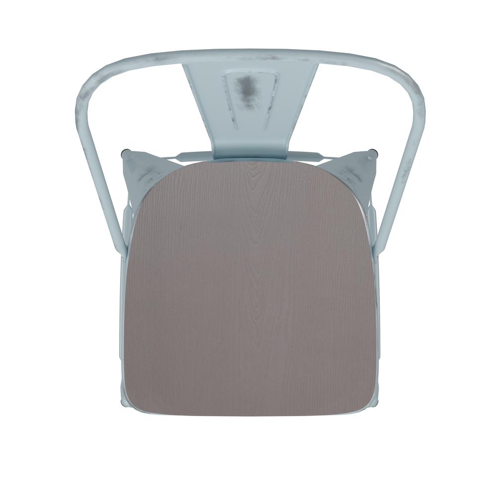 Carly Commercial Grade 30" High Green-Blue Metal Indoor-Outdoor Barstool with Back with Gray Poly Resin Wood Seat. Picture 12