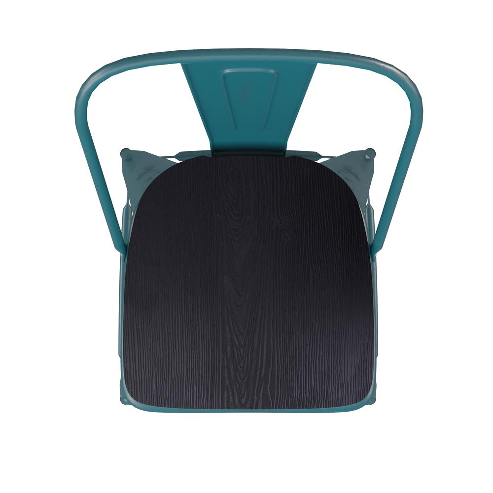 30" High Kelly Blue-Teal Metal Indoor-Barstool with Black Poly Resin Wood Seat. Picture 12