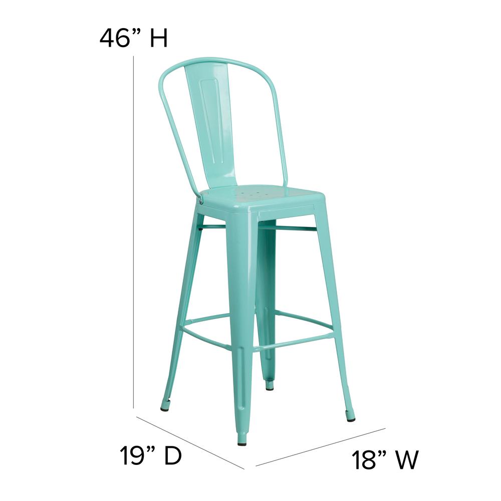 30" High Mint Green Metal Indoor-Barstool with Mint Green Poly Resin Wood Seat. Picture 6