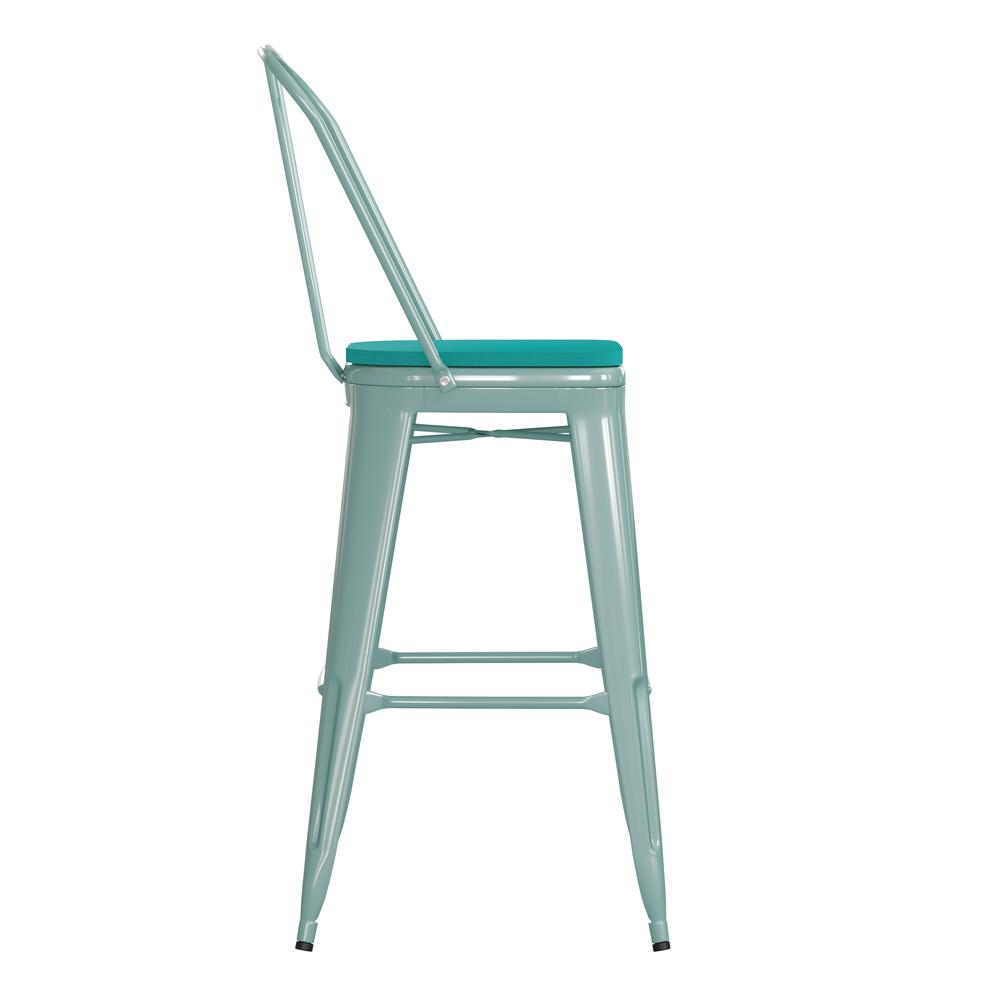 30" High Mint Green Metal Indoor-Barstool with Mint Green Poly Resin Wood Seat. Picture 3