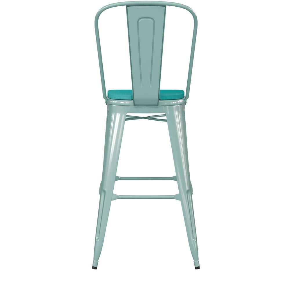 30" High Mint Green Metal Indoor-Barstool with Mint Green Poly Resin Wood Seat. Picture 2