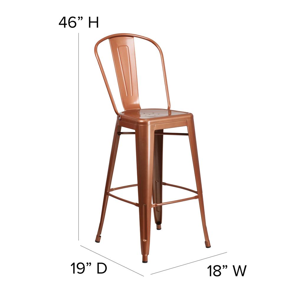 Commercial Grade 30" High Copper Metal Indoor-Outdoor Barstool with Back. Picture 2