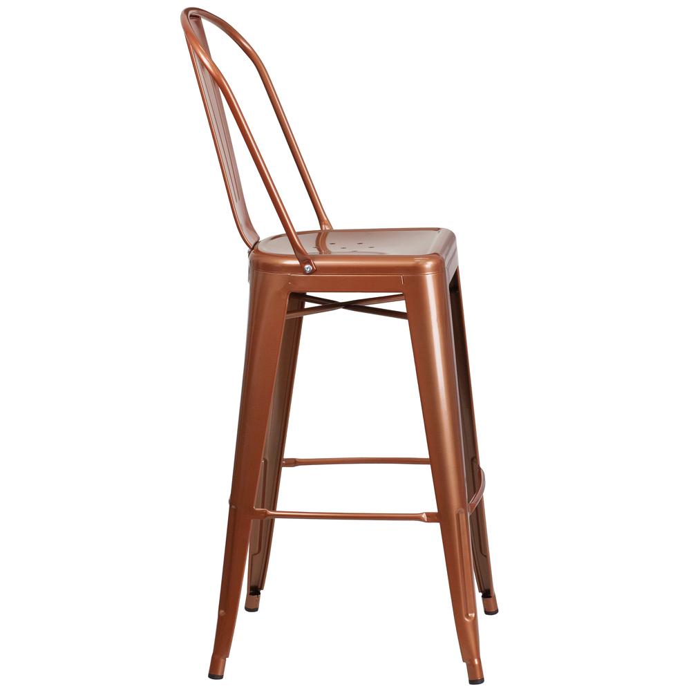 Commercial Grade 30" High Copper Metal Indoor-Outdoor Barstool with Back. Picture 3