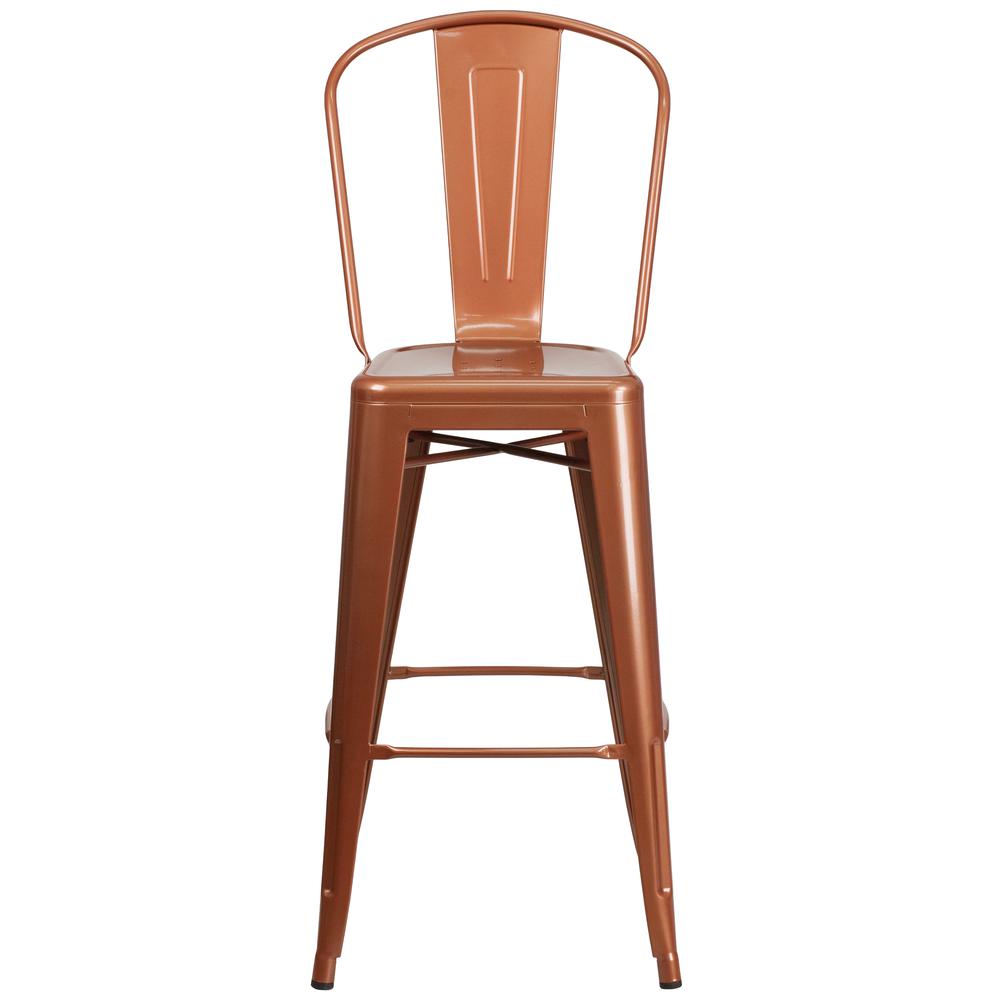 Commercial Grade 30" High Copper Metal Indoor-Outdoor Barstool with Back. Picture 5