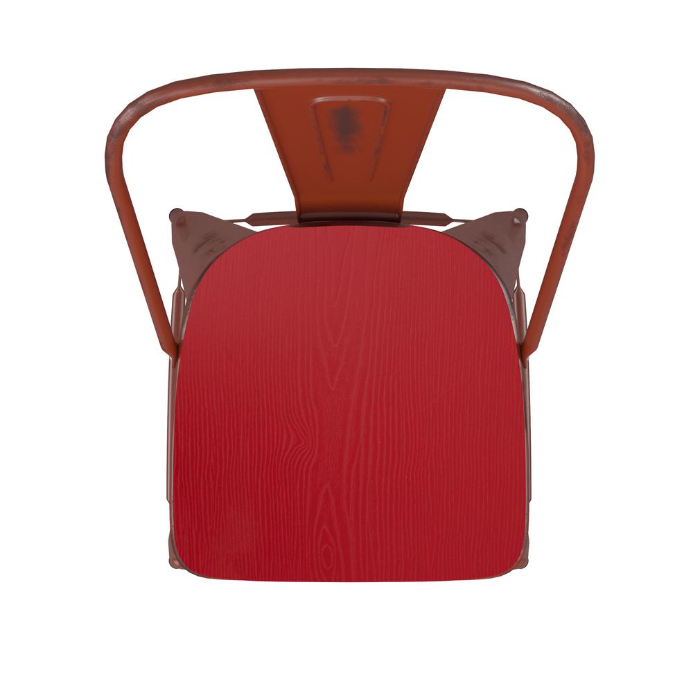 30" High Kelly Red Metal Indoor-Outdoor Barstool with Red Poly Resin Wood Seat. Picture 12