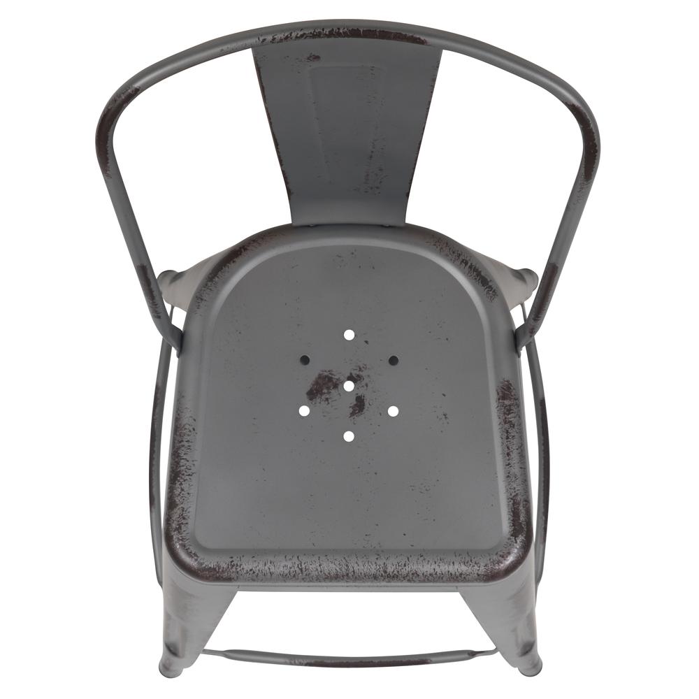 Commercial Grade 30" High Distressed Silver Gray Metal Indoor-Outdoor Barstool with Back. Picture 9