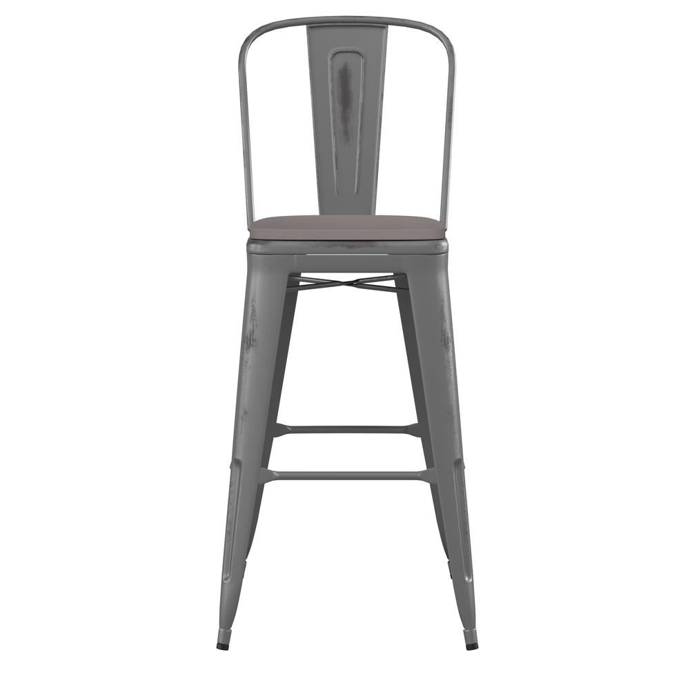 30" High Silver Gray Metal Indoor-Barstool with Gray Poly Resin Wood Seat. Picture 11