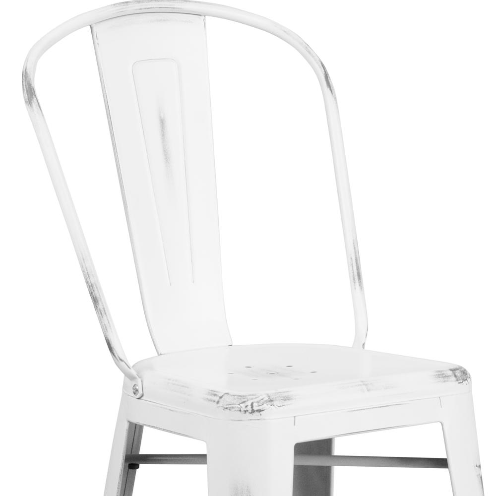 Commercial Grade 30" High Distressed White Metal Indoor-Outdoor Barstool with Back. Picture 6