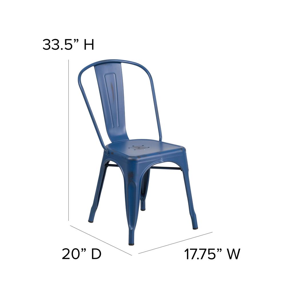 Commercial Grade Distressed Antique Blue Metal Indoor-Outdoor Stackable Chair. Picture 2