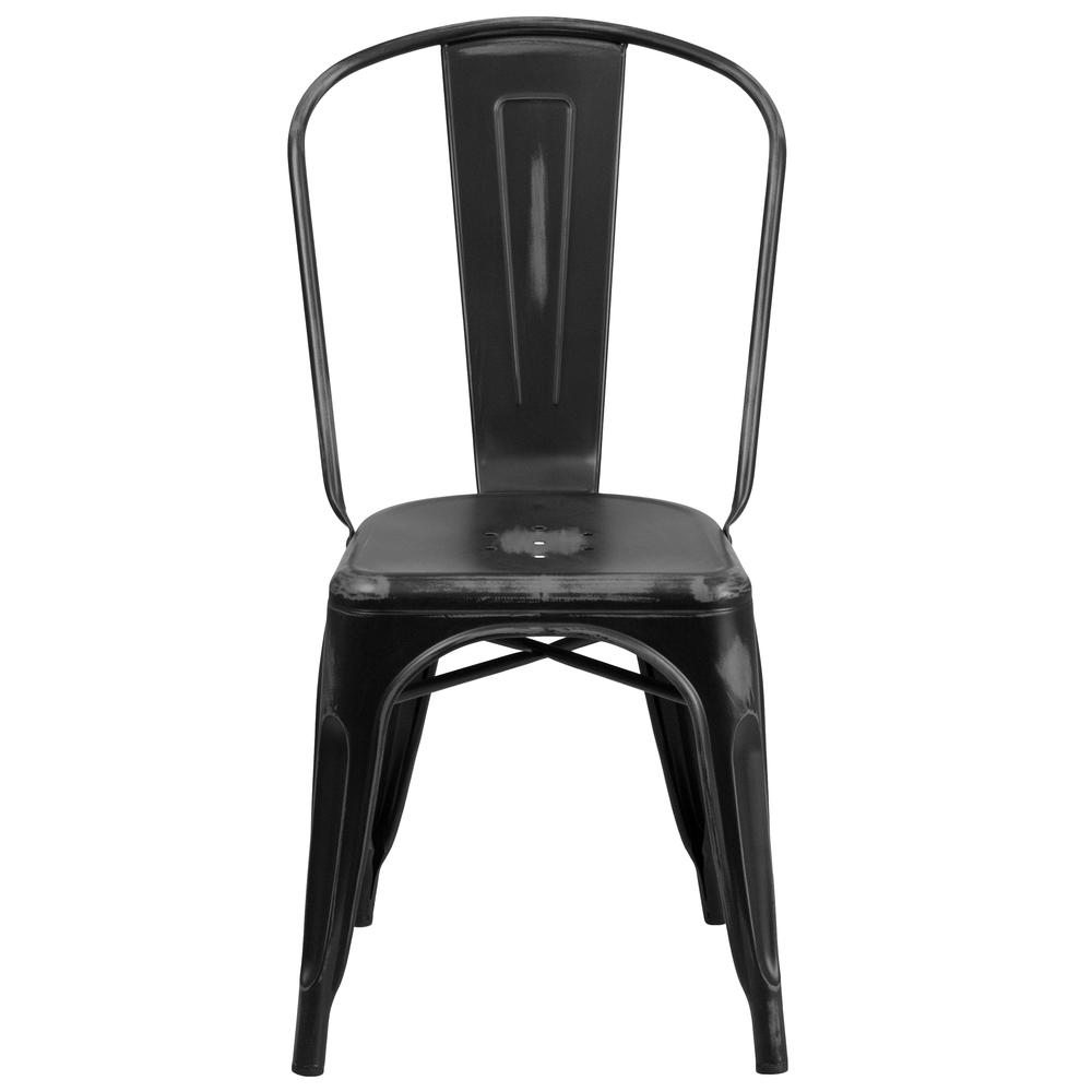 Commercial Grade Distressed Black Metal Indoor-Outdoor Stackable Chair. Picture 5