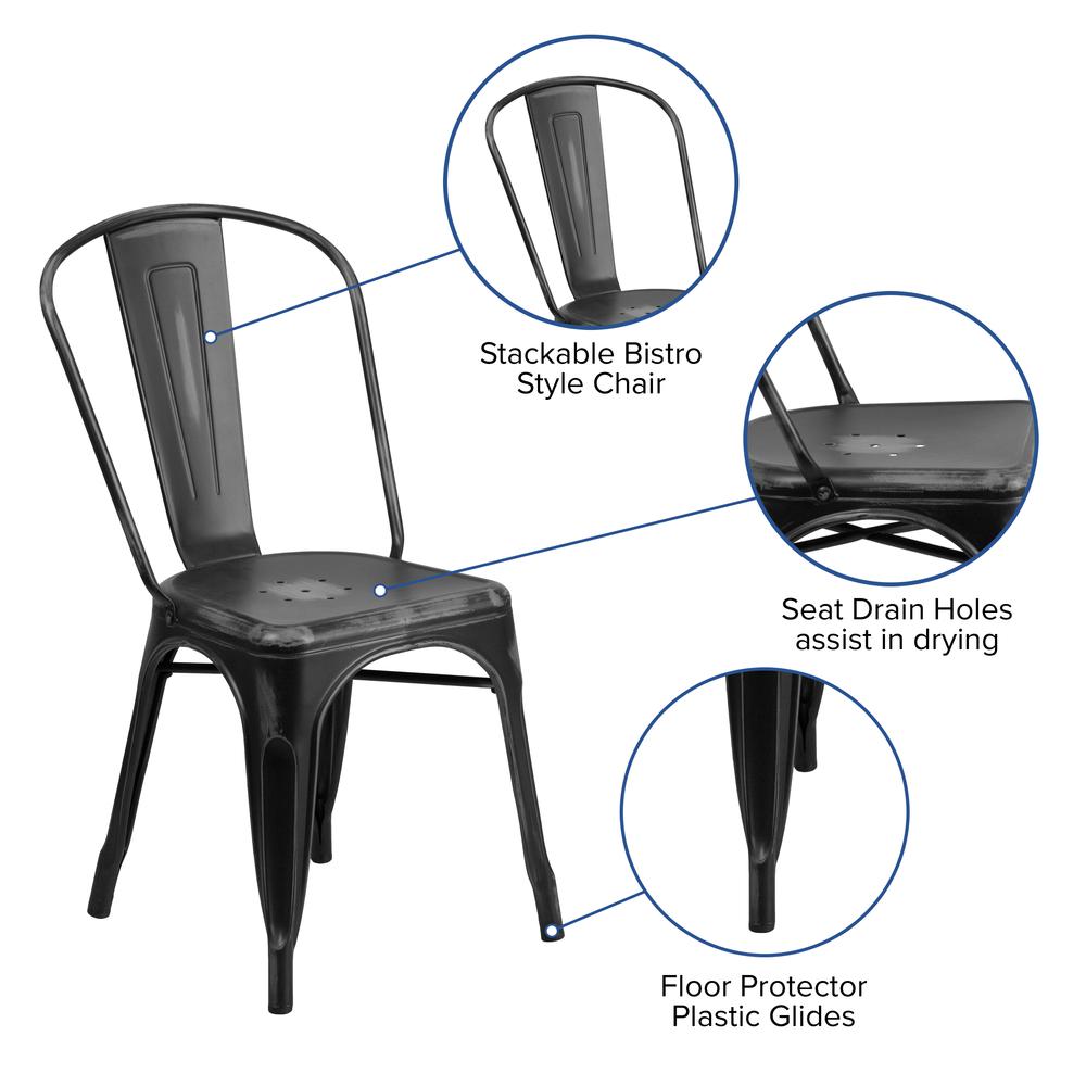 Commercial Grade Distressed Black Metal Indoor-Outdoor Stackable Chair. Picture 6