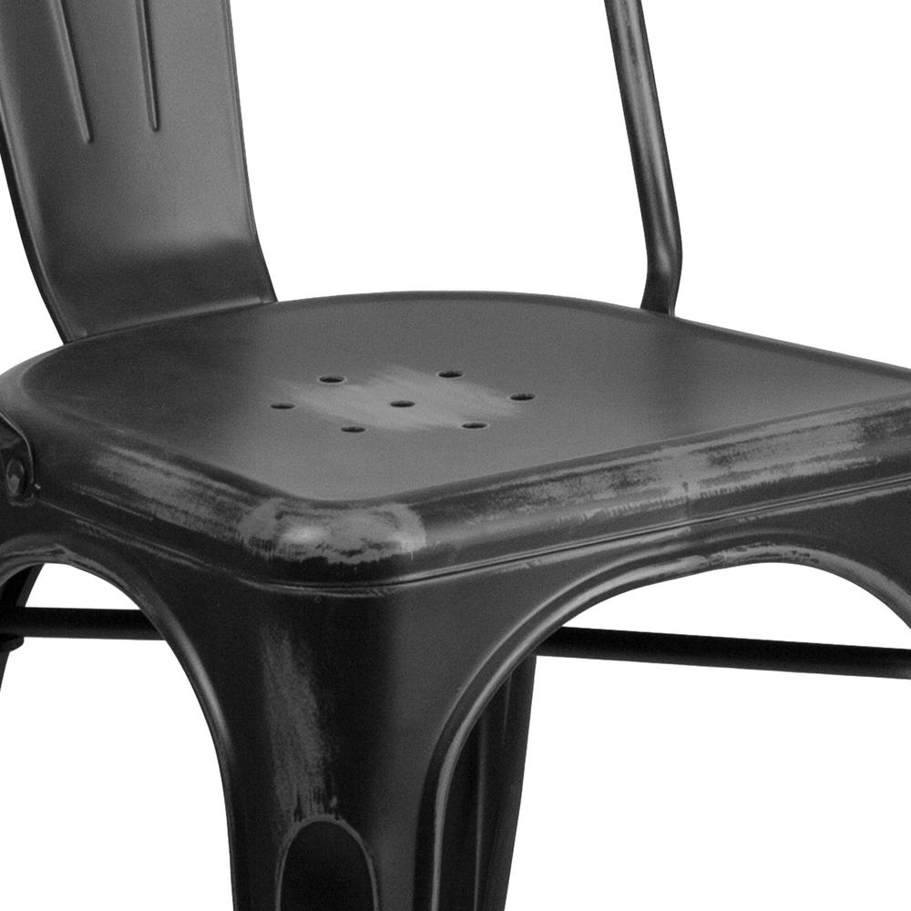 Commercial Grade Distressed Black Metal Indoor-Outdoor Stackable Chair. Picture 7