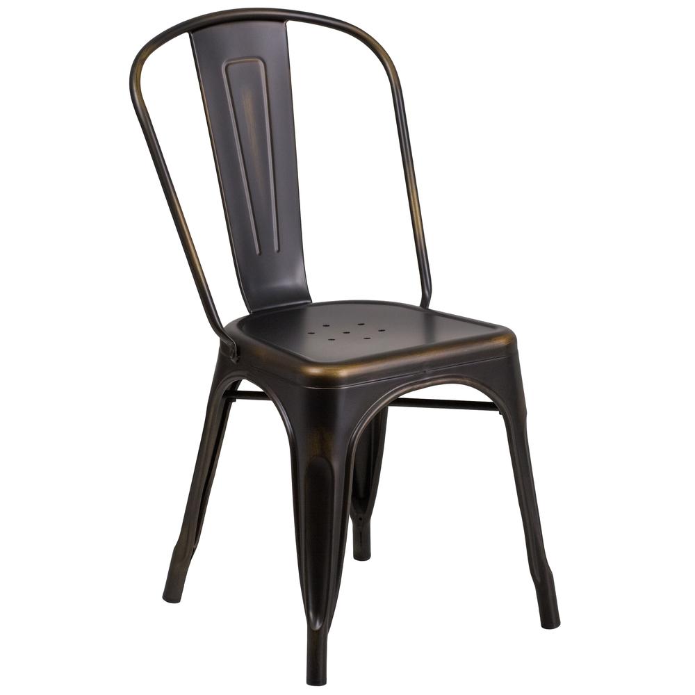 Commercial Grade Distressed Copper Metal Indoor-Outdoor Stackable Chair. Picture 1