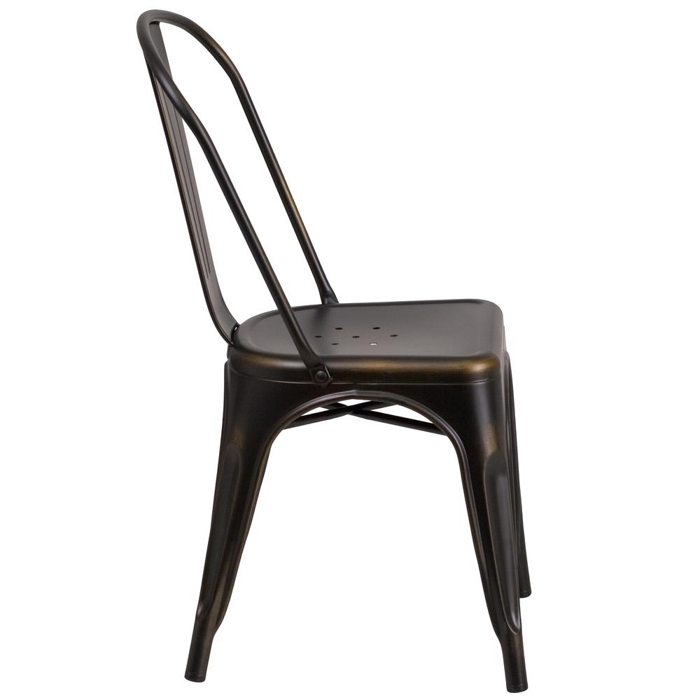 Commercial Grade Distressed Copper Metal Indoor-Outdoor Stackable Chair. Picture 3