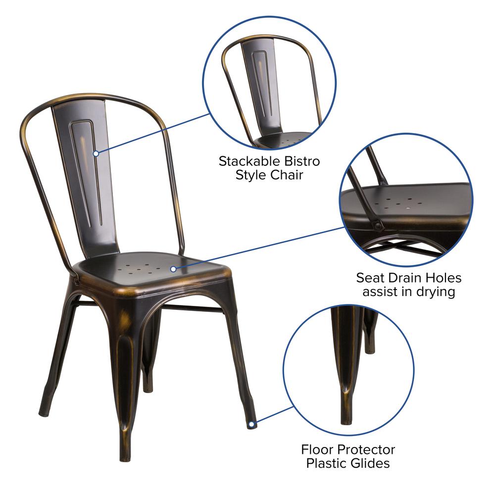Commercial Grade Distressed Copper Metal Indoor-Outdoor Stackable Chair. Picture 6