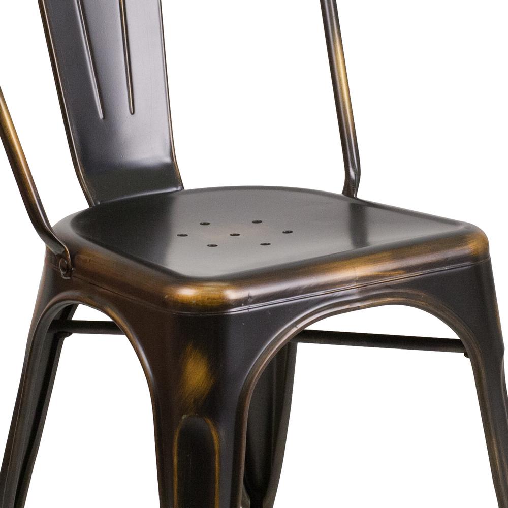 Commercial Grade Distressed Copper Metal Indoor-Outdoor Stackable Chair. Picture 7