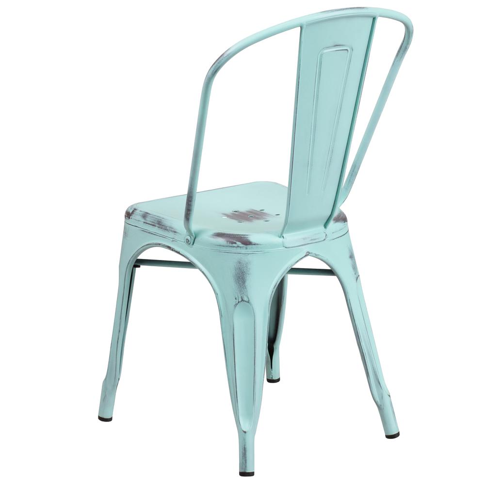 Commercial Grade Distressed Green-Blue Metal Indoor-Outdoor Stackable Chair. Picture 4