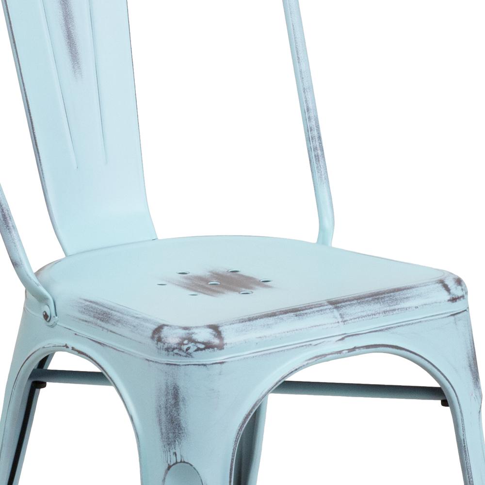 Commercial Grade Distressed Green-Blue Metal Indoor-Outdoor Stackable Chair. Picture 7