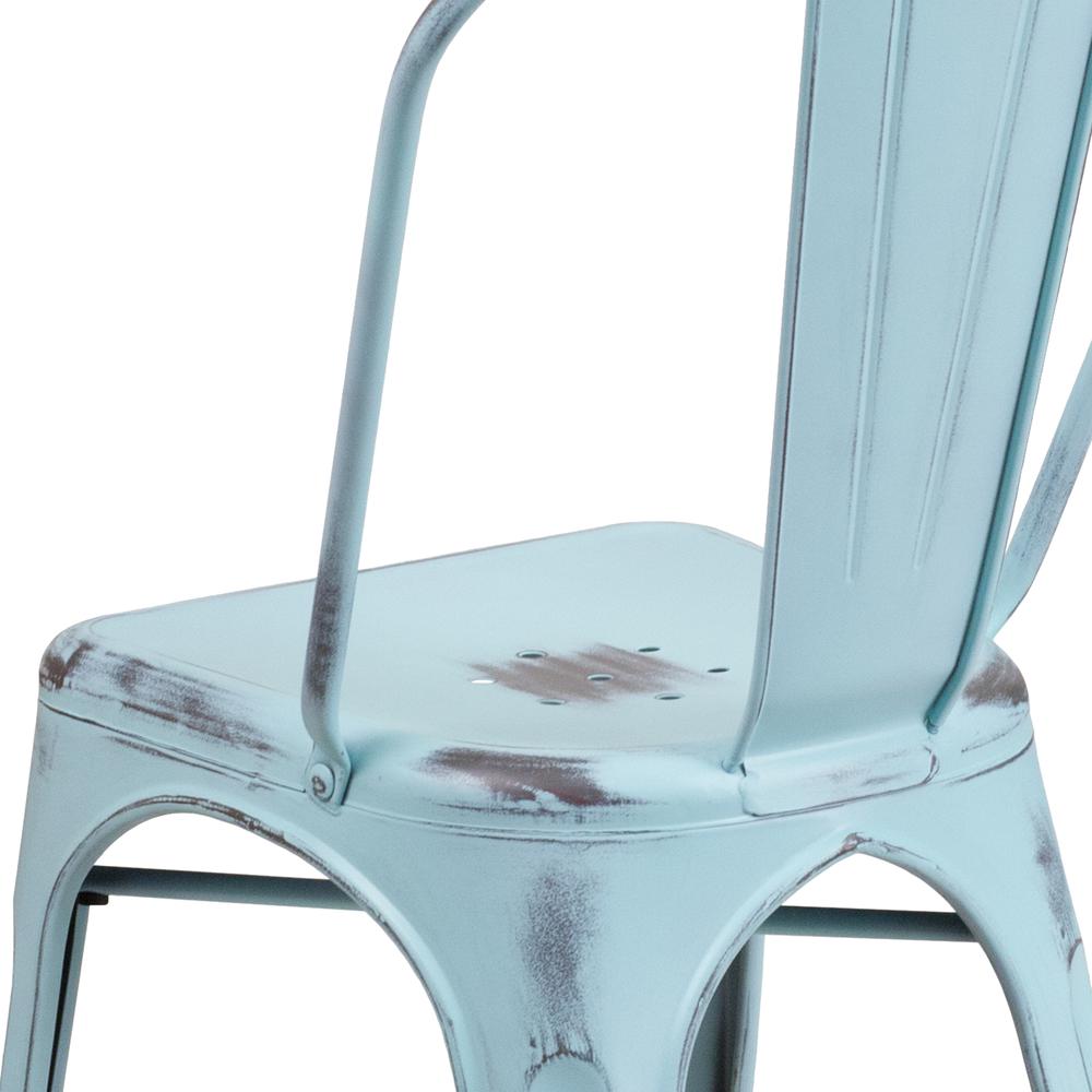 Commercial Grade Distressed Green-Blue Metal Indoor-Outdoor Stackable Chair. Picture 8