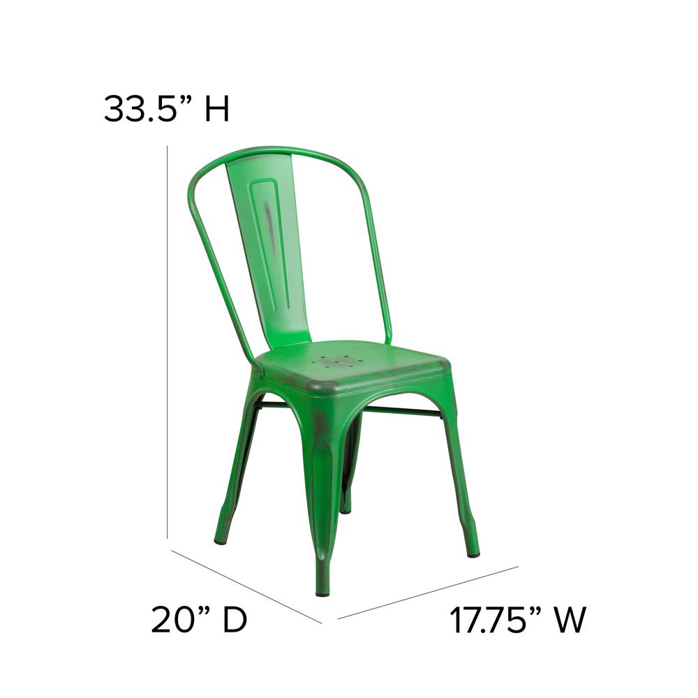 Commercial Grade Distressed Green Metal Indoor-Outdoor Stackable Chair. Picture 2