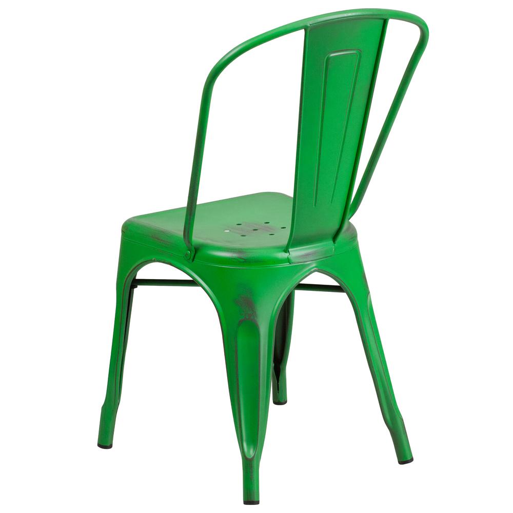 Commercial Grade Distressed Green Metal Indoor-Outdoor Stackable Chair. Picture 4