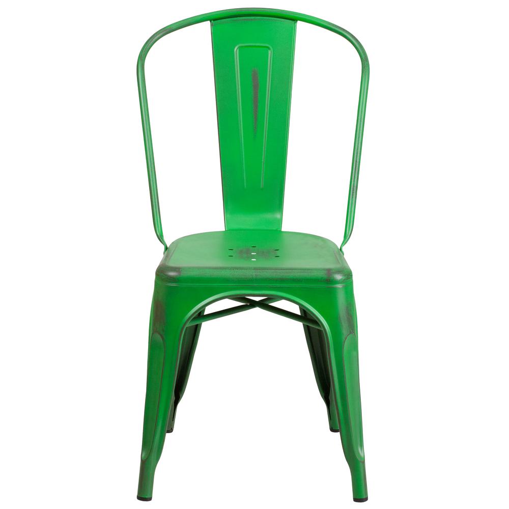 Commercial Grade Distressed Green Metal Indoor-Outdoor Stackable Chair. Picture 5