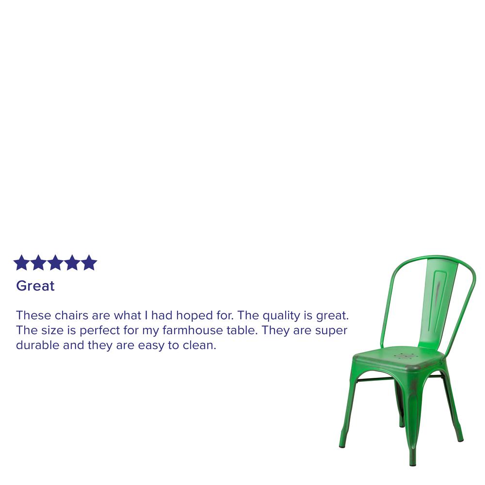 Commercial Grade Distressed Green Metal Indoor-Outdoor Stackable Chair. Picture 6