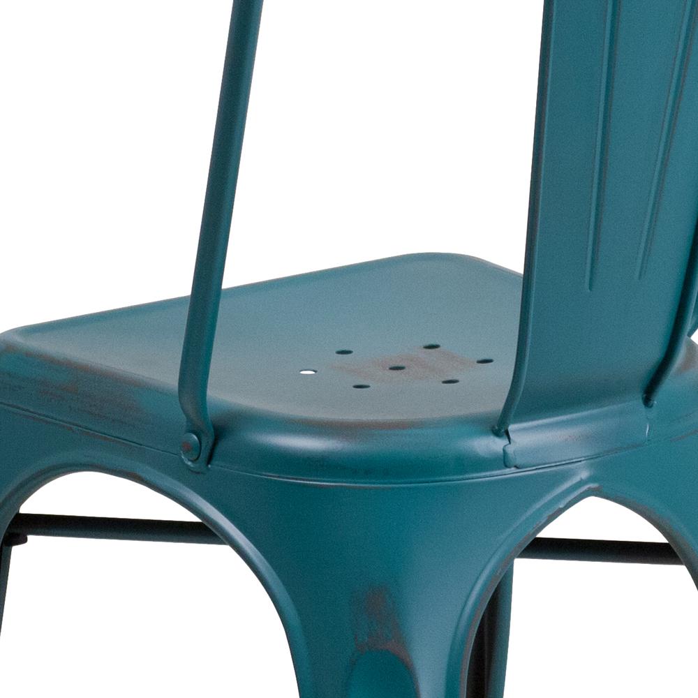 Commercial Grade Distressed Kelly Blue-Teal Metal Indoor-Outdoor Stackable Chair. Picture 8