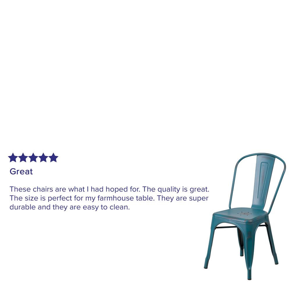 Commercial Grade Distressed Kelly Blue-Teal Metal Indoor-Outdoor Stackable Chair. Picture 9