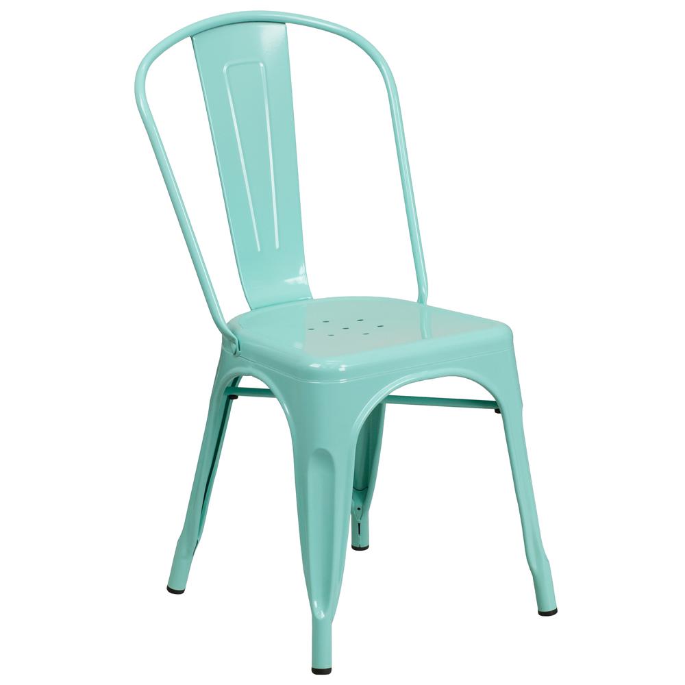 Commercial Grade Mint Green Metal Indoor-Outdoor Stackable Chair. Picture 1