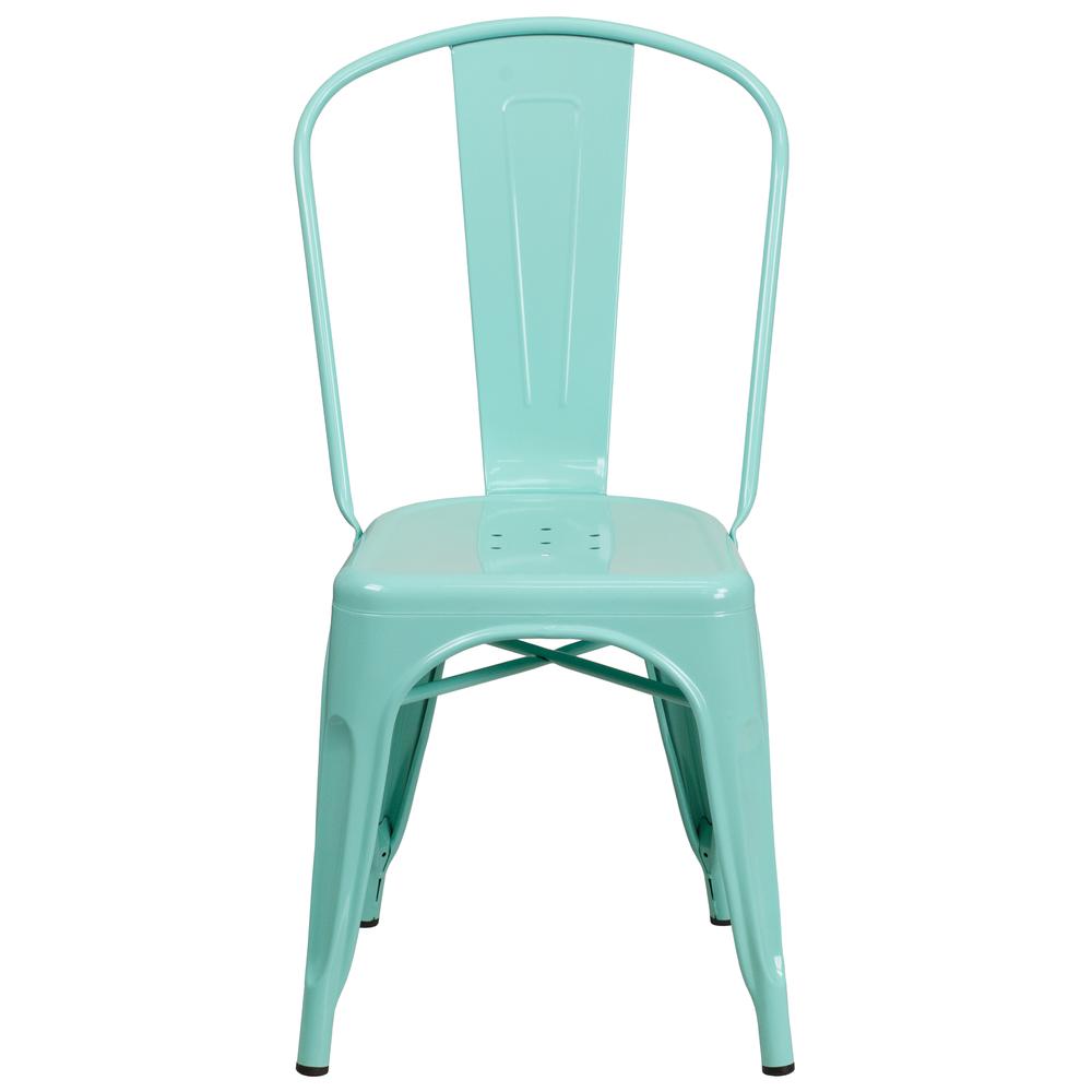 Commercial Grade Mint Green Metal Indoor-Outdoor Stackable Chair. Picture 5