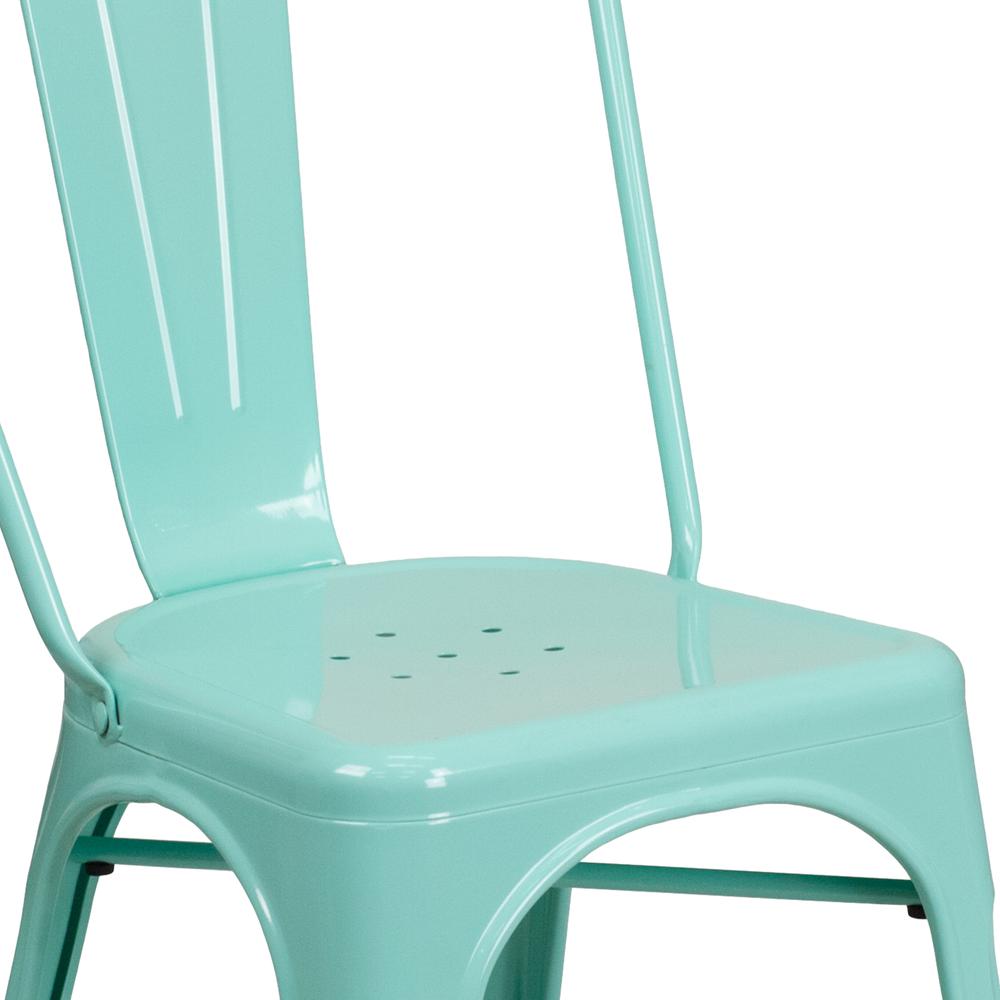 Commercial Grade Mint Green Metal Indoor-Outdoor Stackable Chair. Picture 6