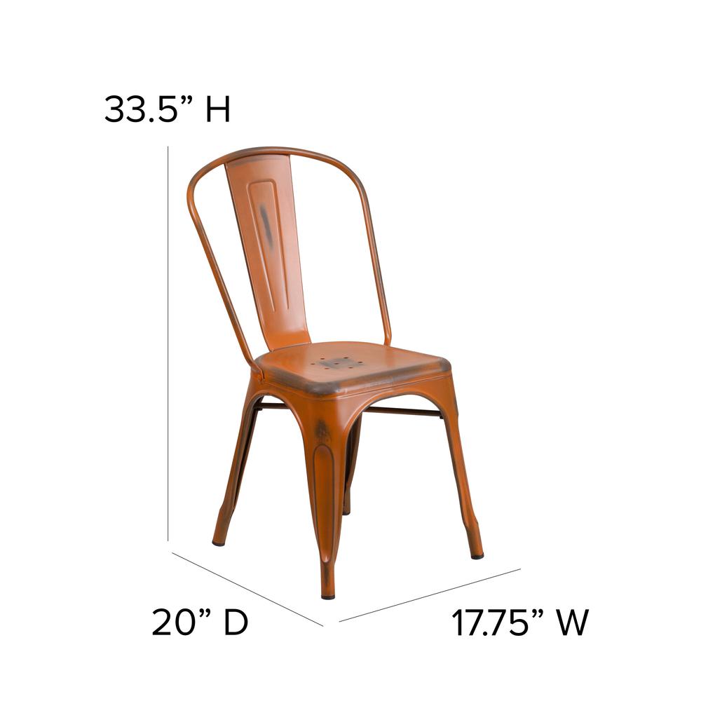 Commercial Grade Distressed Orange Metal Indoor-Outdoor Stackable Chair. Picture 2