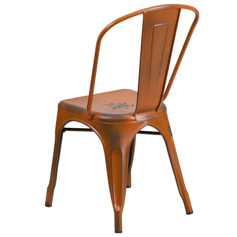 Commercial Grade Distressed Orange Metal Indoor-Outdoor Stackable Chair. Picture 4