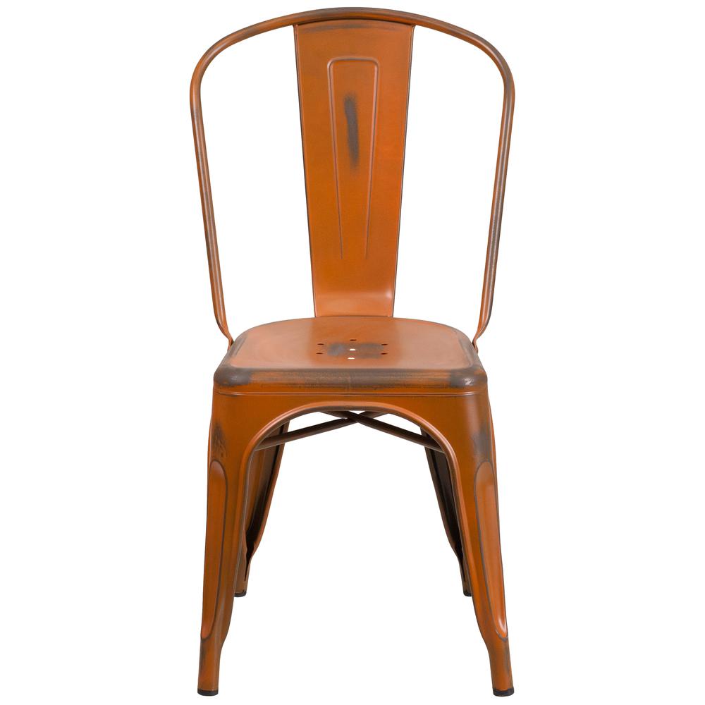Commercial Grade Distressed Orange Metal Indoor-Outdoor Stackable Chair. Picture 5