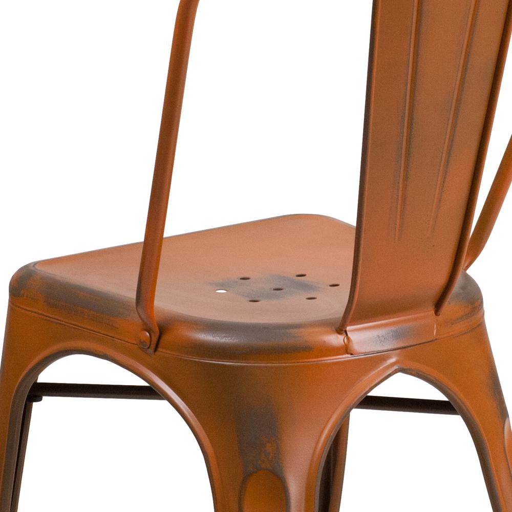 Commercial Grade Distressed Orange Metal Indoor-Outdoor Stackable Chair. Picture 7