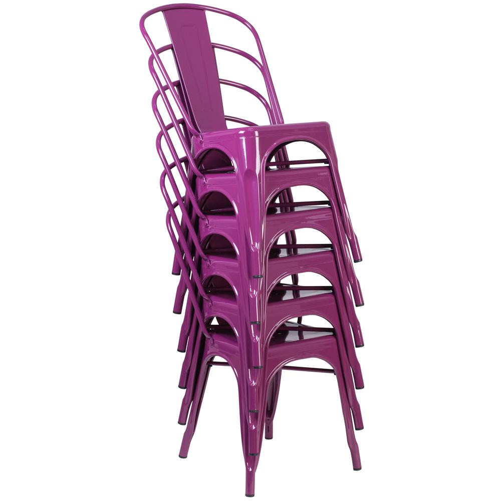 Commercial Grade Purple Metal Indoor-Outdoor Stackable Chair. Picture 7
